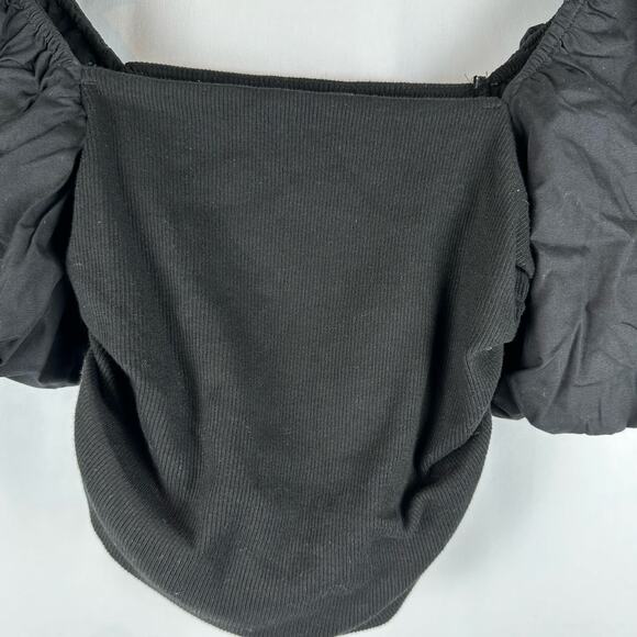 NWT Zara Black Square Neck Puff Sleeve Crop Top Womens Size S Stretchy - Picture 4 of 9
